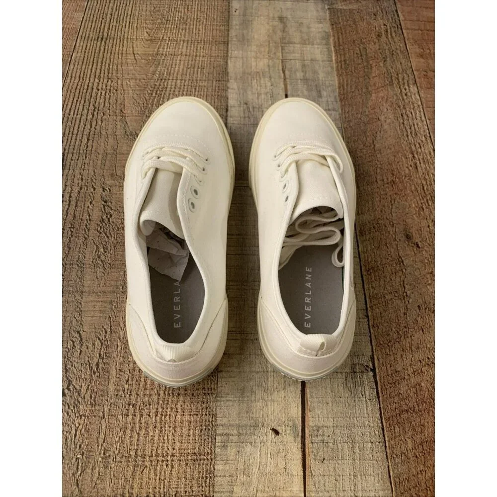 NEW Everlane White Cotton Sneakers Unisex Sz 5W/3M - Picture 3 of 7